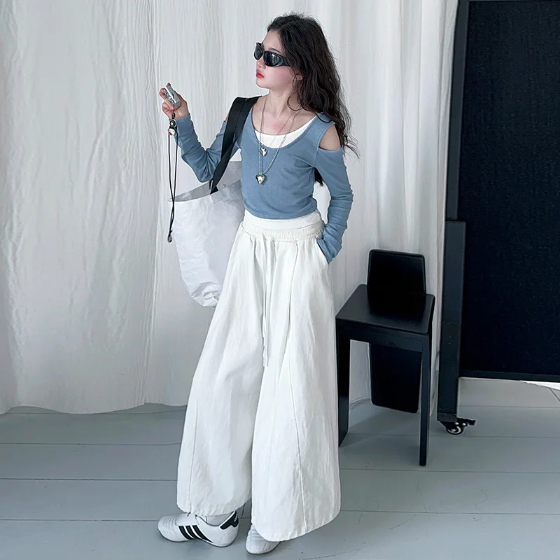 Spring Autumn Girls Clothes Set Children Long Sleeve Outfits Fake Two Off Shoulder T-shirt+Wide Leg Pants 2pcs Kids Clothes Suit
Spring Autumn Girls Clothes Set Children Long Sleeve Outfits Fake Two Off Shoulder T-shirt+Wide Leg Pants 2pcs Kids Clothes Suit