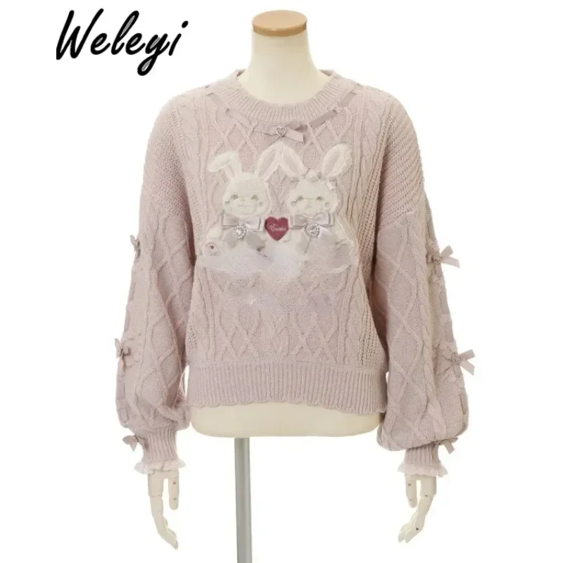 Pink Winter Clothes Women Knitted Sweater Mujer Double Rabbit Patch Cute Rhinestone Bow Pullover Long Sleeve Top Korean Fashion
Pink Winter Clothes Women Knitted Sweater Mujer Double Rabbit Patch Cute Rhinestone Bow Pullover Long Sleeve Top Korean Fashion