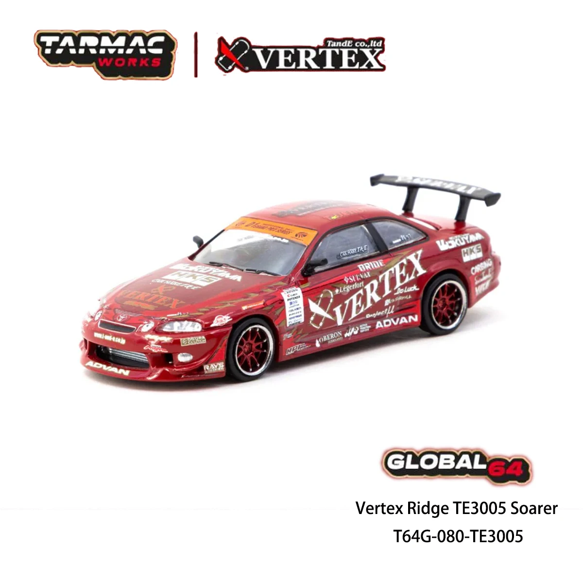 Tarmac Works 1:64 Vertex Ridge Toyota Soarer TE3005 Drift Diecast Car Model T64G-080-TE3005 with Trading Card Pack in Stock
Tarmac Works 1:64 Vertex Ridge Toyota Soarer TE3005 Drift Diecast Car Model T64G-080-TE3005 with Trading Card Pack in Stock