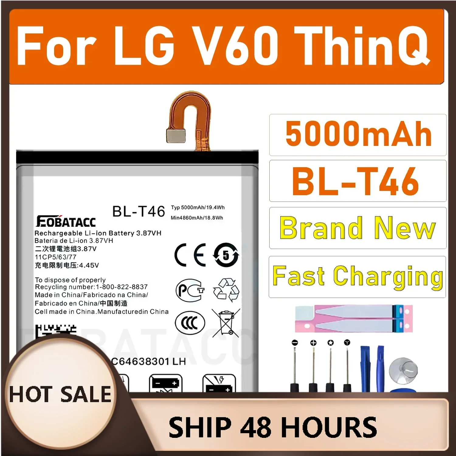 BL-T46 5000mAh Replacement Battery for LG V60 ThinQ LMV600VM V600VM V600QM5
BL-T46 5000mAh Replacement Battery for LG V60 ThinQ LMV600VM V600VM V600QM5