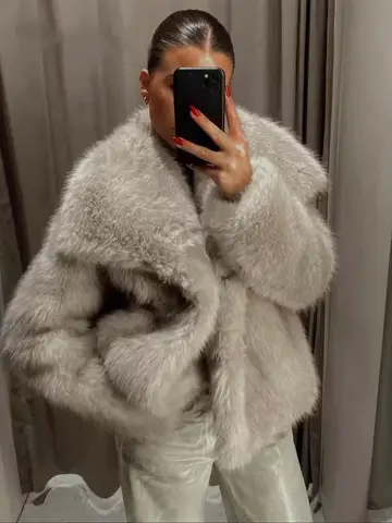 Faux Fur Cropped Jackets for Women Coats Thick Warm Soft Jacket Woman 2024 Long Sleeve Casual Winter Coat In New Outerwear