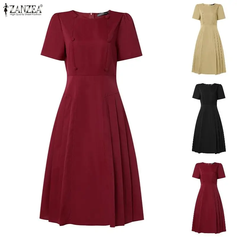 2026 ZANZEA Summer A Line Pleated Dress Office Women Dresses Elegant O Neck Short Sleeve Vestidos Stylish Solid OL Work Sundress
2026 ZANZEA Summer A Line Pleated Dress Office Women Dresses Elegant O Neck Short Sleeve Vestidos Stylish Solid OL Work Sundress