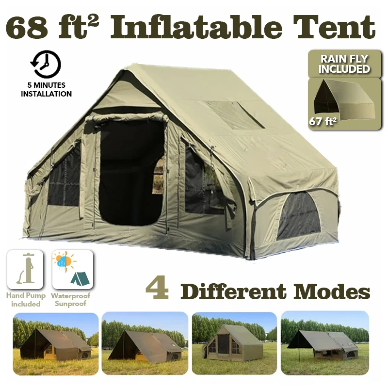 Надувная хлопковая палатка для кемпинга 68 кв. футов, армейский зеленый и черный цвета, легко устанавливаемая, с навесом, водонепроницаемая, с вентиляционным отверстием для кондиционера
Надувная хлопковая палатка для кемпинга 68 кв. футов, армейский зеленый и черный цвета, легко устанавливаемая, с навесом, водонепроницаемая, с вентиляционным отверстием для кондиционера
