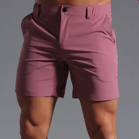 Summer Casual Shorts Mens Fit Solid Color Cargo Shorts Breathable Button Elastic Waist Sports Hiking Golf Shorts Streetwear Male