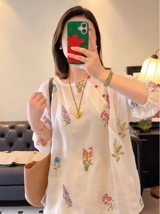 New Chinese Sle Floral Cotton Linen Set Women Summer irt with Button Wide Leg orts Two Piece Suit round Ne Svel
New Chinese Sle Floral Cotton Linen Set Women Summer irt with Button Wide Leg orts Two Piece Suit round Ne Svel
