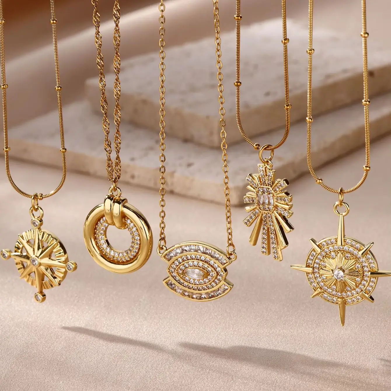 Vintage Cubic Zirconia Sun and Rudder Necklaces for Women 18K Gold-plated Anti Fading Choker Religious Jewelry Accessories Gifts
Vintage Cubic Zirconia Sun and Rudder Necklaces for Women 18K Gold-plated Anti Fading Choker Religious Jewelry Accessories Gifts