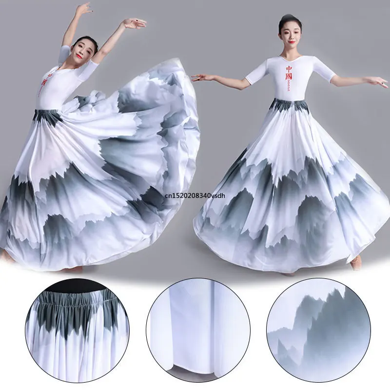 360/720 Degree Chinese Style Ink Painting Skirt Big Swing Chiffon Skirt Lady Classical Dance Skirts Practice Performance Dress
360/720 Degree Chinese Style Ink Painting Skirt Big Swing Chiffon Skirt Lady Classical Dance Skirts Practice Performance Dress
