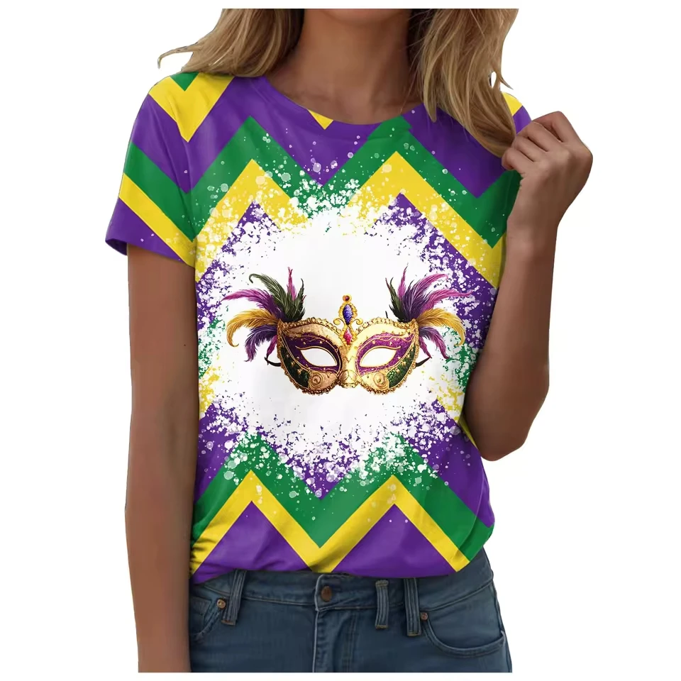 Women Fashionable Casual Carnival Printed Top Round Neck Short Sleeved T Shirt Top Women T Shirt For Summer
Women Fashionable Casual Carnival Printed Top Round Neck Short Sleeved T Shirt Top Women T Shirt For Summer