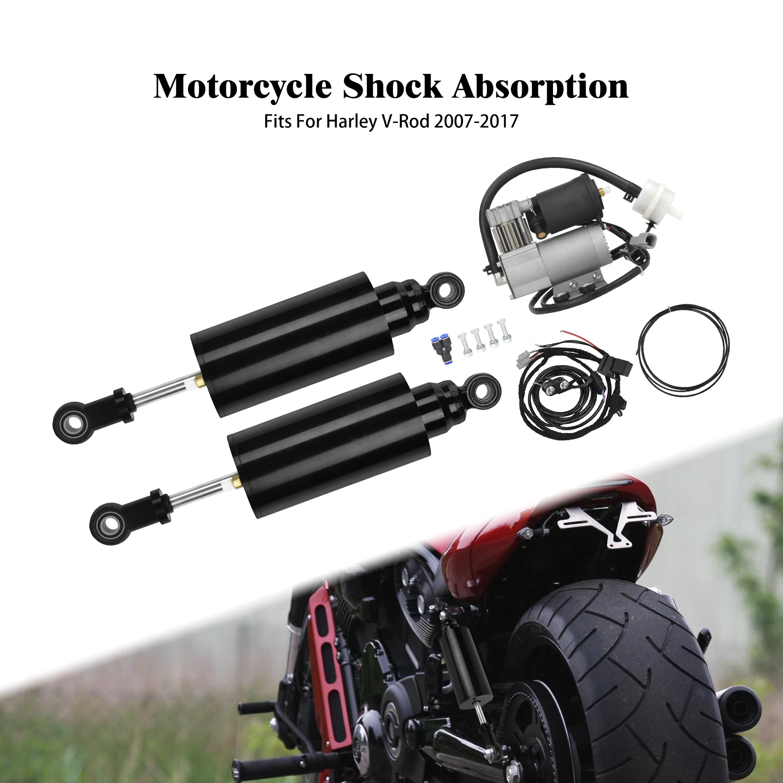 Motorcycle Air Suspension Kit Rear Shock Absorbers For Harley V-Rod Muscle Night Rod 2007-2017 Air Ride Shock Absorption System
Motorcycle Air Suspension Kit Rear Shock Absorbers For Harley V-Rod Muscle Night Rod 2007-2017 Air Ride Shock Absorption System