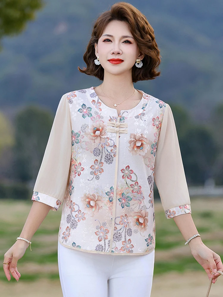 New Mommy Style Summer Seven-Quarter Sleeve T-Shirt Women's Thin Printed Fashionable Anti-Aging Top Chinese National Style
New Mommy Style Summer Seven-Quarter Sleeve T-Shirt Women's Thin Printed Fashionable Anti-Aging Top Chinese National Style