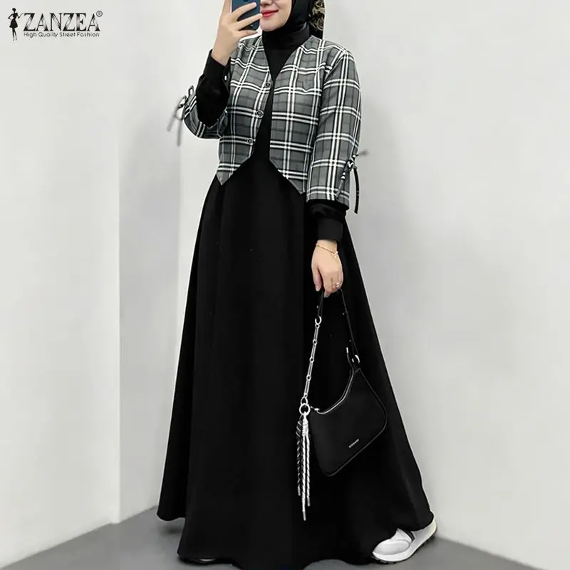 Muslim Hijabis Long Dresses Women Modest Mandarin Collar Long Sleeve Plaid Patchwork Abaya Robes ZANZEA Casual Loose Kaftan
Muslim Hijabis Long Dresses Women Modest Mandarin Collar Long Sleeve Plaid Patchwork Abaya Robes ZANZEA Casual Loose Kaftan