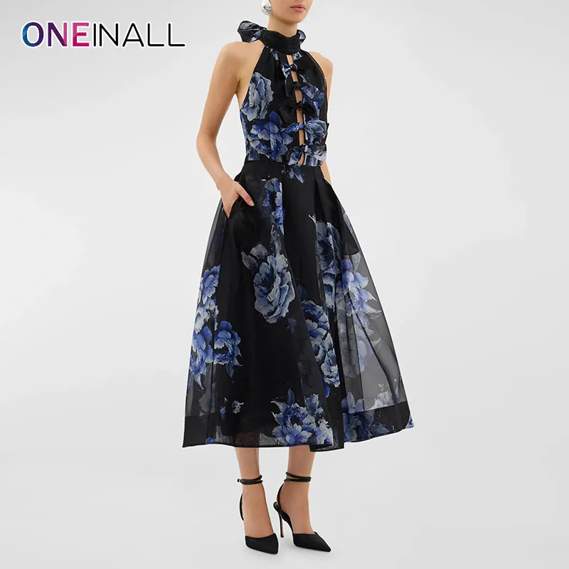 ONEINALL Vintage Patchwork Lace Up Dresses For Women Halter Sleeveless Backless High Waist Colorblock Summer Midi Dress Female
ONEINALL Vintage Patchwork Lace Up Dresses For Women Halter Sleeveless Backless High Waist Colorblock Summer Midi Dress Female