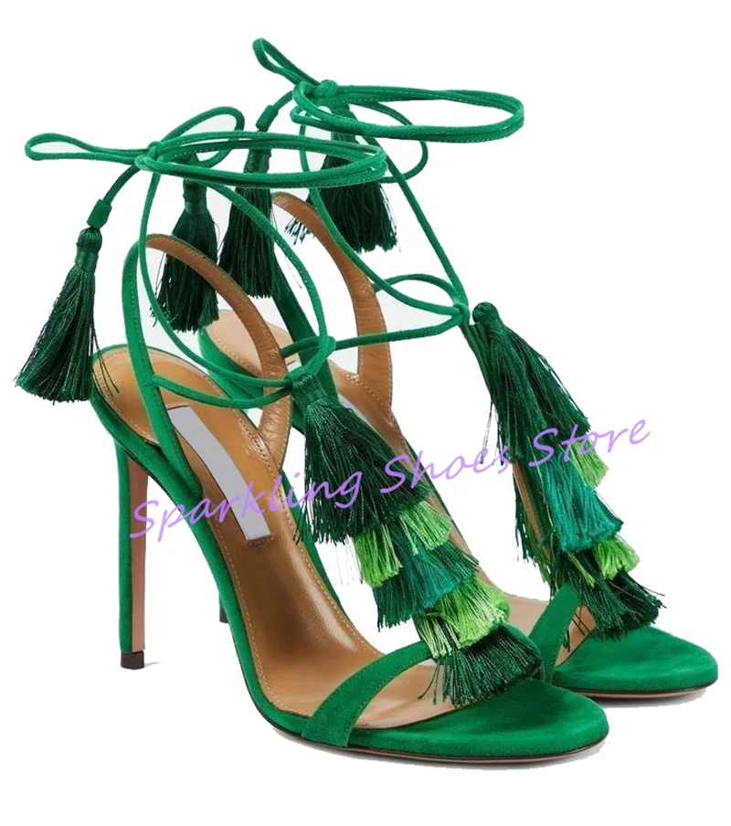 Green Tassel T-Strap Ankle Lace-up Women Sandals Peep Toe High Heel Summer Footwear Shoes Mixed Color Ladies Gladiator Pumps
Green Tassel T-Strap Ankle Lace-up Women Sandals Peep Toe High Heel Summer Footwear Shoes Mixed Color Ladies Gladiator Pumps