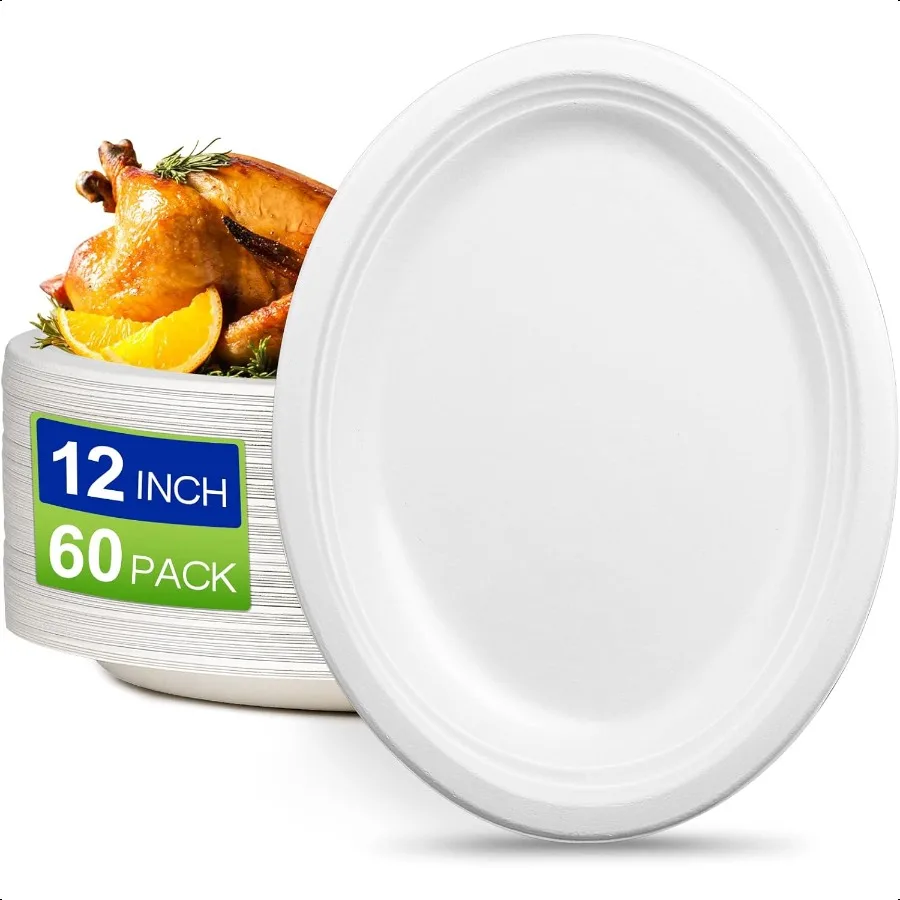 Oval Compostable Paper Plates 60 Pack Large 12 inch Eco Friendly Dinner Plates Heavy Duty White
Oval Compostable Paper Plates 60 Pack Large 12 inch Eco Friendly Dinner Plates Heavy Duty White