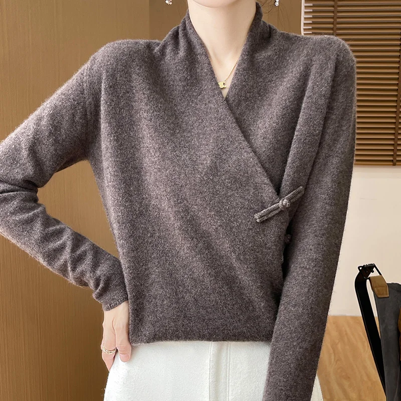 Spring and Autumn 100% Merino Wool Knitted Women's V-neck Long Sleeve Solid Color pullover Fashionable High Quality Sweater
Spring and Autumn 100% Merino Wool Knitted Women's V-neck Long Sleeve Solid Color pullover Fashionable High Quality Sweater