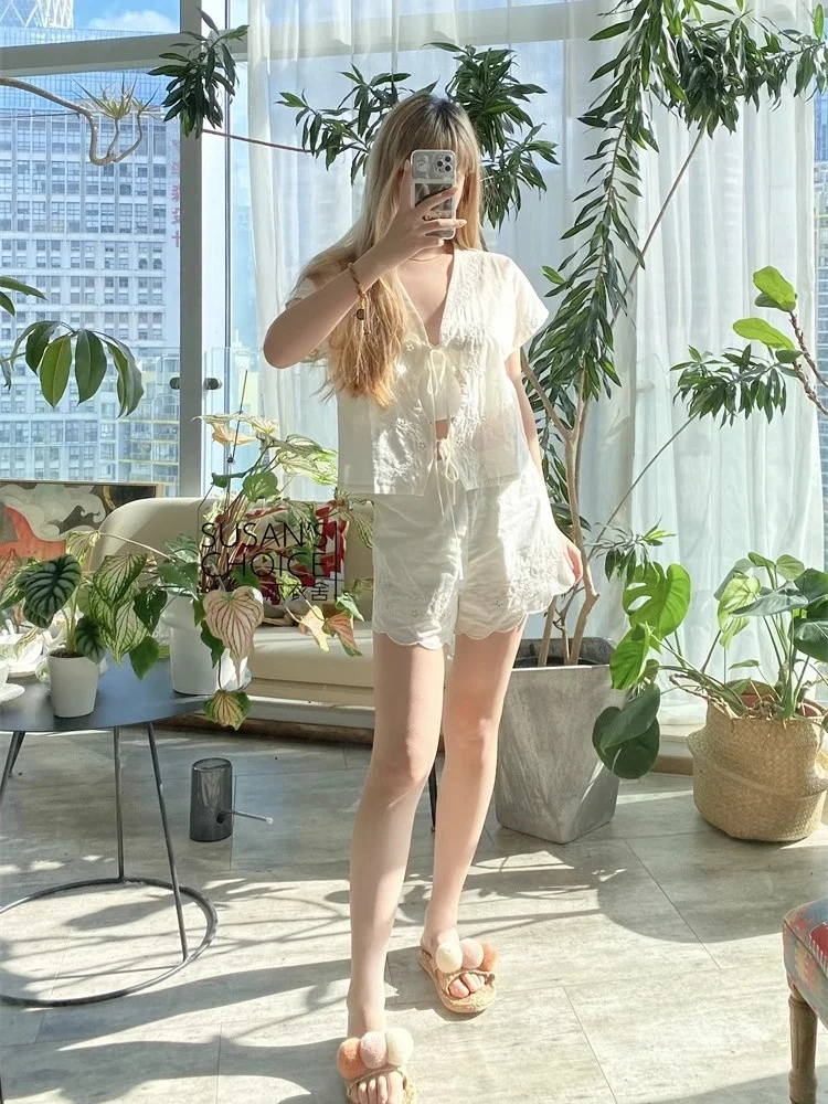 Susan Ethnic Sle Embroidered Belted Open Cardigan Top orts Set Beige Sweet Loose Fit Cotton Summer UV Protection irt
Susan Ethnic Sle Embroidered Belted Open Cardigan Top orts Set Beige Sweet Loose Fit Cotton Summer UV Protection irt