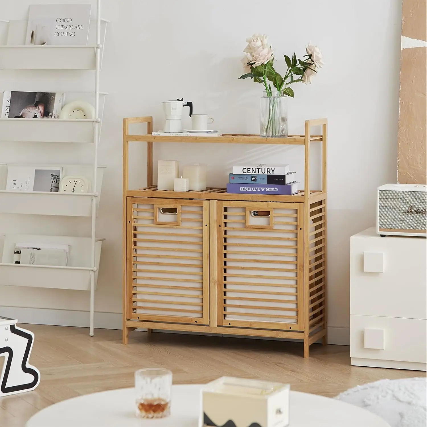 Double Tilt Out Laundry Hamper, Bamboo Hamper with 2 Removable Bags, Pull Out Laundry Hamper Cabinet, Bathroom Storage Shelf for
Double Tilt Out Laundry Hamper, Bamboo Hamper with 2 Removable Bags, Pull Out Laundry Hamper Cabinet, Bathroom Storage Shelf for