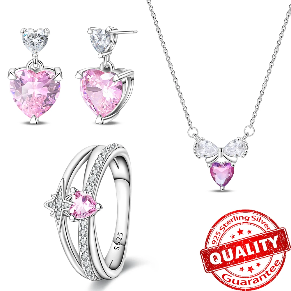 Sweet And Romantic 925 Sterling Silver Starlight Pink Sparkling Zircon Princess Bow Ring Earring Necklace Set Date Gifts
Sweet And Romantic 925 Sterling Silver Starlight Pink Sparkling Zircon Princess Bow Ring Earring Necklace Set Date Gifts