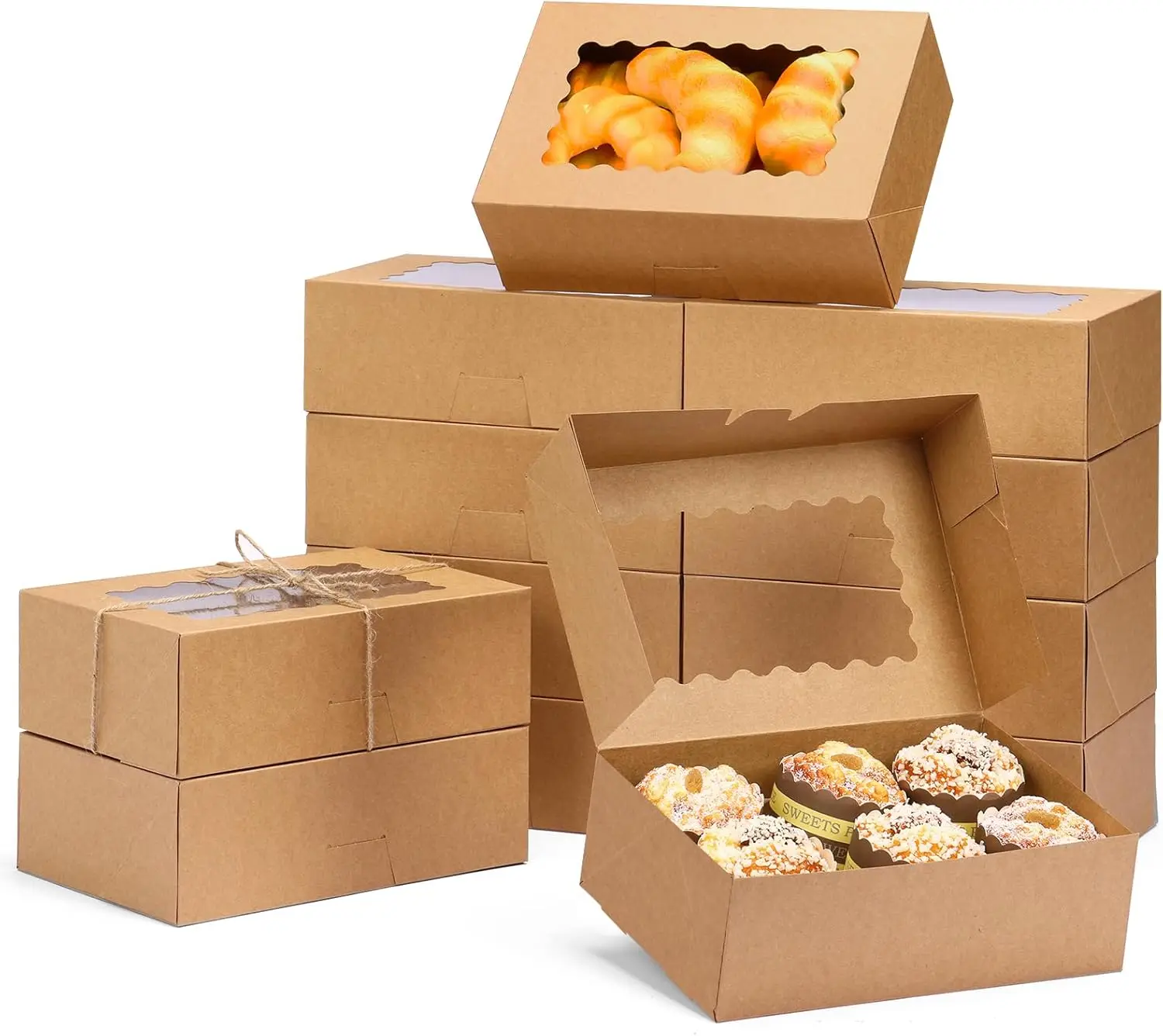 28pcs Bakery Boxes with Window, 9x6x3 Inch Brown Pastry Containers for Muffins, Donuts, Candy
28pcs Bakery Boxes with Window, 9x6x3 Inch Brown Pastry Containers for Muffins, Donuts, Candy