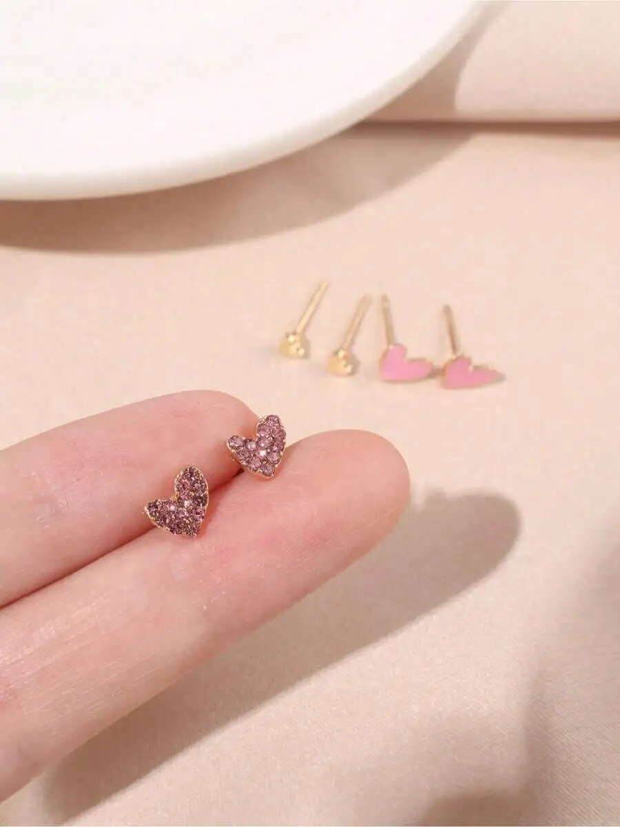 Three Pairs Of Heart Design Stud Earrings, Sparkling And Matte Finish, Elegant Jewelry Collection For Daily Wear
Three Pairs Of Heart Design Stud Earrings, Sparkling And Matte Finish, Elegant Jewelry Collection For Daily Wear