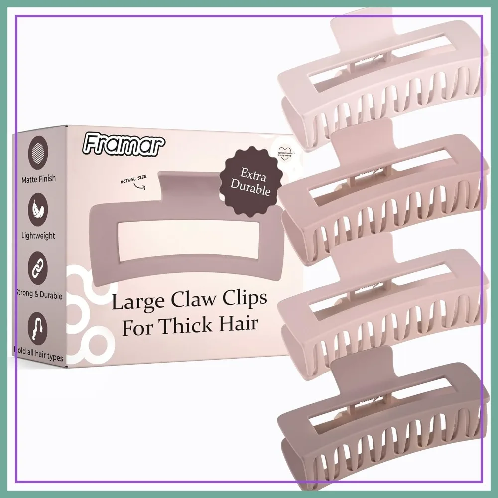 Large Claw Clips for Thick Hair - 4 Pack Non Slip Matte Finish, Big Hair Clips for Women, Pink Claw Clip Set
Large Claw Clips for Thick Hair - 4 Pack Non Slip Matte Finish, Big Hair Clips for Women, Pink Claw Clip Set