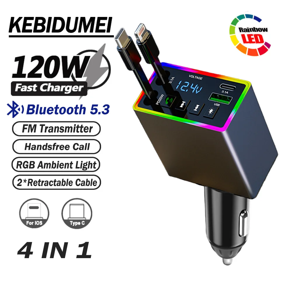 KEBIDUMEI RGB Bluetooth 5,3 FM-передатчик Громкая связь U-диск AUX Mp3-плеер 120 Вт 4 в 1 Выдвижное зарядное устройство для телефона Вольтметр
KEBIDUMEI RGB Bluetooth 5,3 FM-передатчик Громкая связь U-диск AUX Mp3-плеер 120 Вт 4 в 1 Выдвижное зарядное устройство для телефона Вольтметр