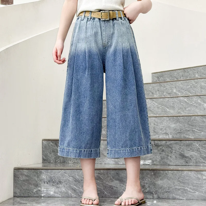 Fashion Summer Kids Wide Leg Cropped Jeans Pants With Belt For Teenage Girl Casual Streetwear Denim Shorts Child Gradient Capris
Fashion Summer Kids Wide Leg Cropped Jeans Pants With Belt For Teenage Girl Casual Streetwear Denim Shorts Child Gradient Capris