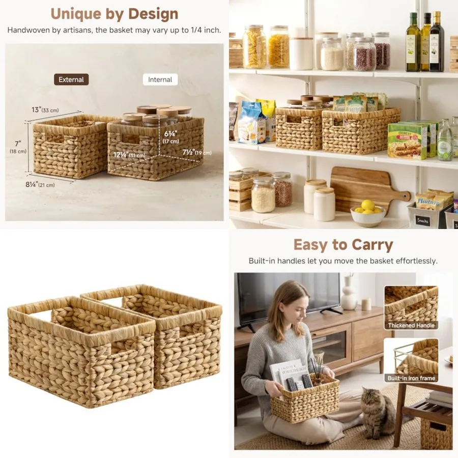 Wicker Basket, Baskets for Organizing, Storage Basket with Built-in Handles, Water Hyacinth Shelves Medium 2-Pack, Natural Hyac
Wicker Basket, Baskets for Organizing, Storage Basket with Built-in Handles, Water Hyacinth Shelves Medium 2-Pack, Natural Hyac