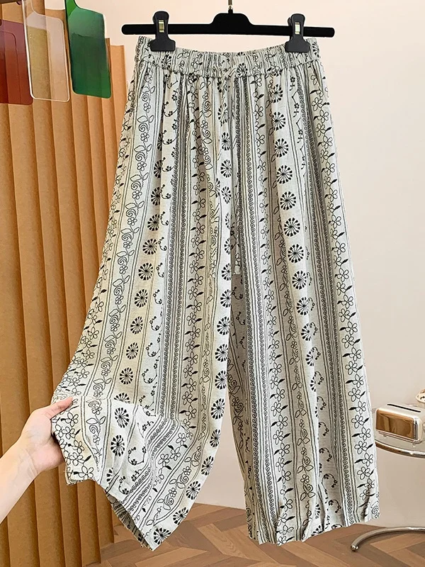 Retro Floral Cotton Linen Wide Leg Lantern Pants Women Summer Thin Cool Breathable Anti Aging Nine Points Casual Trousers
Retro Floral Cotton Linen Wide Leg Lantern Pants Women Summer Thin Cool Breathable Anti Aging Nine Points Casual Trousers