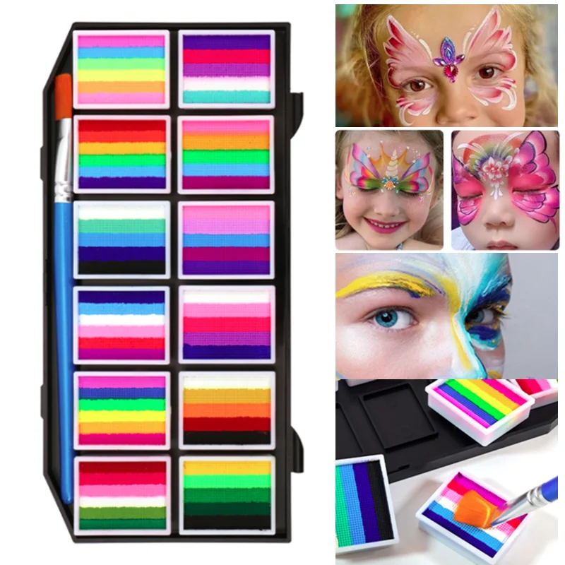 12 Colors Water-Soluble Rainbow Palette Children's Face Body Paint Set, Halloween Stage Makeup Body Paint Pigments Kit
12 Colors Water-Soluble Rainbow Palette Children's Face Body Paint Set, Halloween Stage Makeup Body Paint Pigments Kit