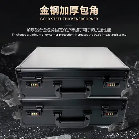 Full Black Aluminum Alloy Suitcase Handheld Password Lock Storage Case for Card Bricks Shockproof Aluminum Box