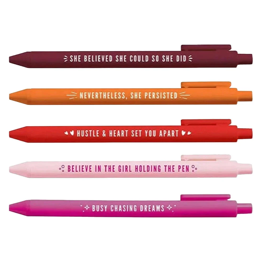 5Pcs Female Power Ink Pens Set Writing Pens with Inspirational Quotes Comfortable Grip Ink Pens Portable Ink Pens Kit
5Pcs Female Power Ink Pens Set Writing Pens with Inspirational Quotes Comfortable Grip Ink Pens Portable Ink Pens Kit