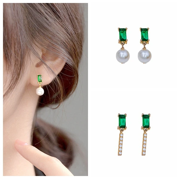 High-Quality 925 Sterling Silver Needle Round Imitation Pearl Stud Earrings for Women Green Square Zircon Gold Earrings Jewelry
High-Quality 925 Sterling Silver Needle Round Imitation Pearl Stud Earrings for Women Green Square Zircon Gold Earrings Jewelry