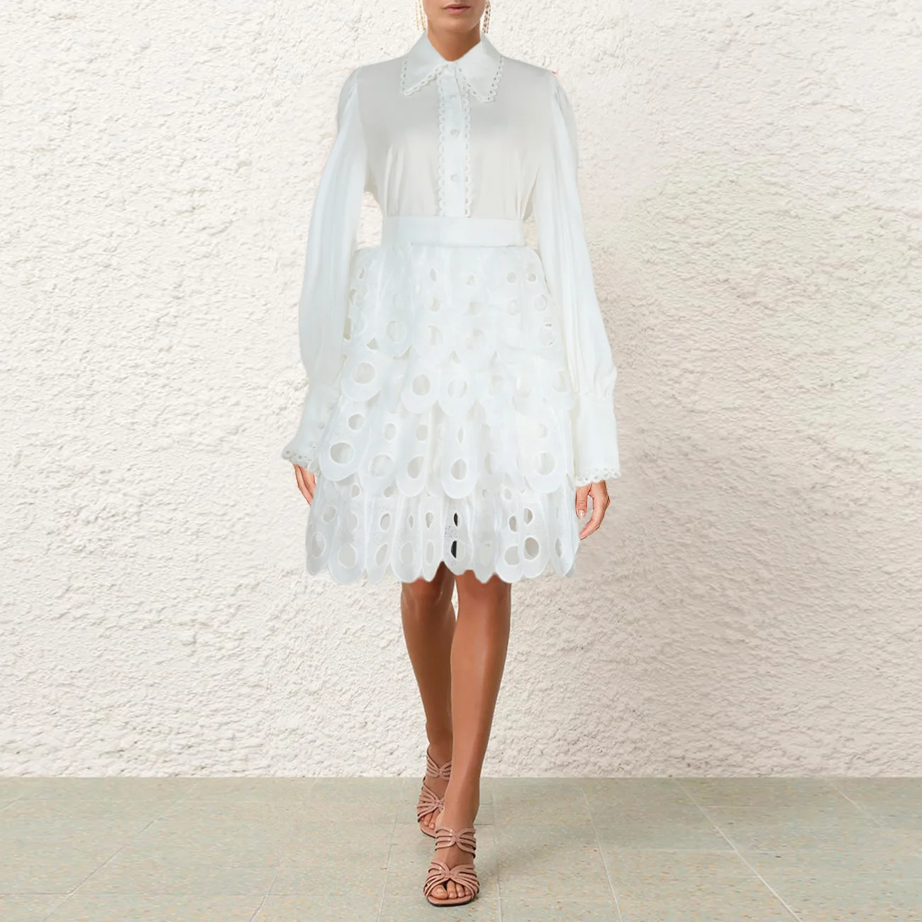 2025 Fashion New Lace Patchwork Skirt Suit Women Spring Summer Lapel Long Sleeve Shirt + Elastic Waist Hollow Out Short Skirts
2025 Fashion New Lace Patchwork Skirt Suit Women Spring Summer Lapel Long Sleeve Shirt + Elastic Waist Hollow Out Short Skirts