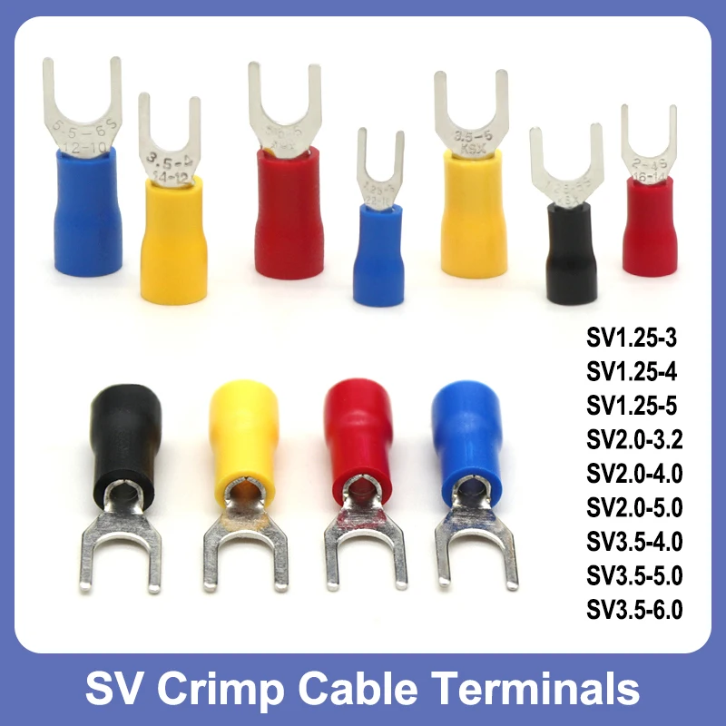 50Pcs/Lot SV Series Crimp Terminals SV1.25 SV2 SV3.5 PVC Insulate Copper Ferrules Block Spade Cold Press Cable End Connectors
50Pcs/Lot SV Series Crimp Terminals SV1.25 SV2 SV3.5 PVC Insulate Copper Ferrules Block Spade Cold Press Cable End Connectors