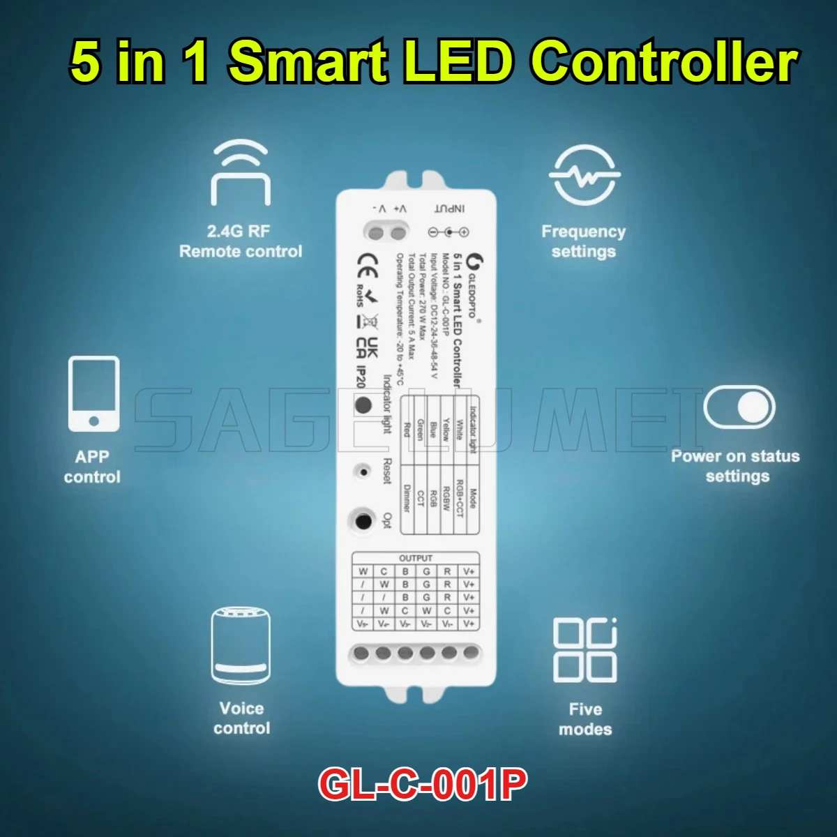 Zigbee3.0 5in1 RGBCCT/RGBW/RGB/ CCT/Dimmer GL-C-001P Gledopto DC12-54V LED Strip Controller Compatible With APP/Voice/RF Control
Zigbee3.0 5in1 RGBCCT/RGBW/RGB/ CCT/Dimmer GL-C-001P Gledopto DC12-54V LED Strip Controller Compatible With APP/Voice/RF Control
