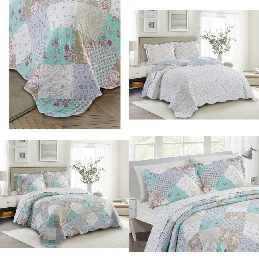 and Patchwork, 3-Piece with 2 Shams, Reversible Bedspread, Soft Lightweight Coverlet, All-Season, Full/Queen
and Patchwork, 3-Piece with 2 Shams, Reversible Bedspread, Soft Lightweight Coverlet, All-Season, Full/Queen