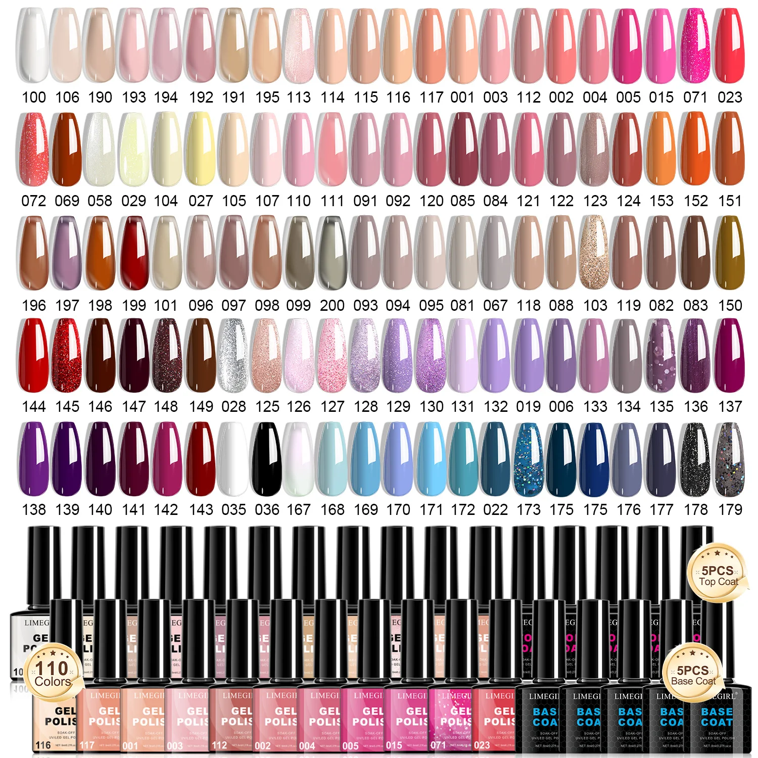 LIMEGIRL 120Pcs Gel Nail Polish Set 8ML Semi Permanent UV LED Varnish Nail Set Base Coat and Top Coat Nail Art Manicure
LIMEGIRL 120Pcs Gel Nail Polish Set 8ML Semi Permanent UV LED Varnish Nail Set Base Coat and Top Coat Nail Art Manicure
