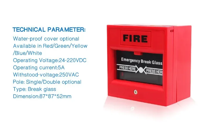 Premium Red Fire Alarm Break Glass Emergency Door Release Switch
Premium Red Fire Alarm Break Glass Emergency Door Release Switch