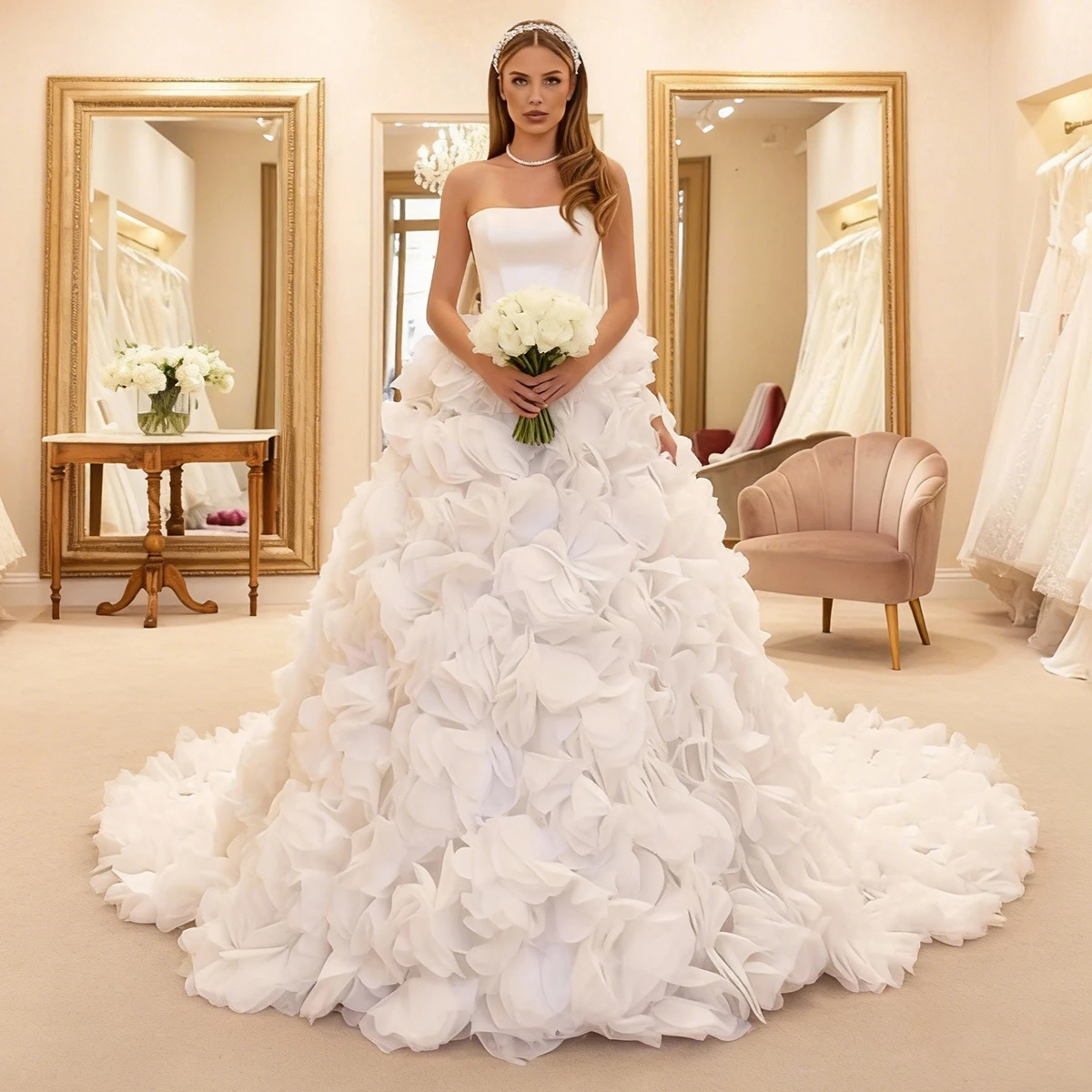 Luxury Chiffon Flower Ball Gown Wedding Dress With Train Off Shoulder Satin Long Bridal Party Gown For Bride Vestidos Novia
Luxury Chiffon Flower Ball Gown Wedding Dress With Train Off Shoulder Satin Long Bridal Party Gown For Bride Vestidos Novia