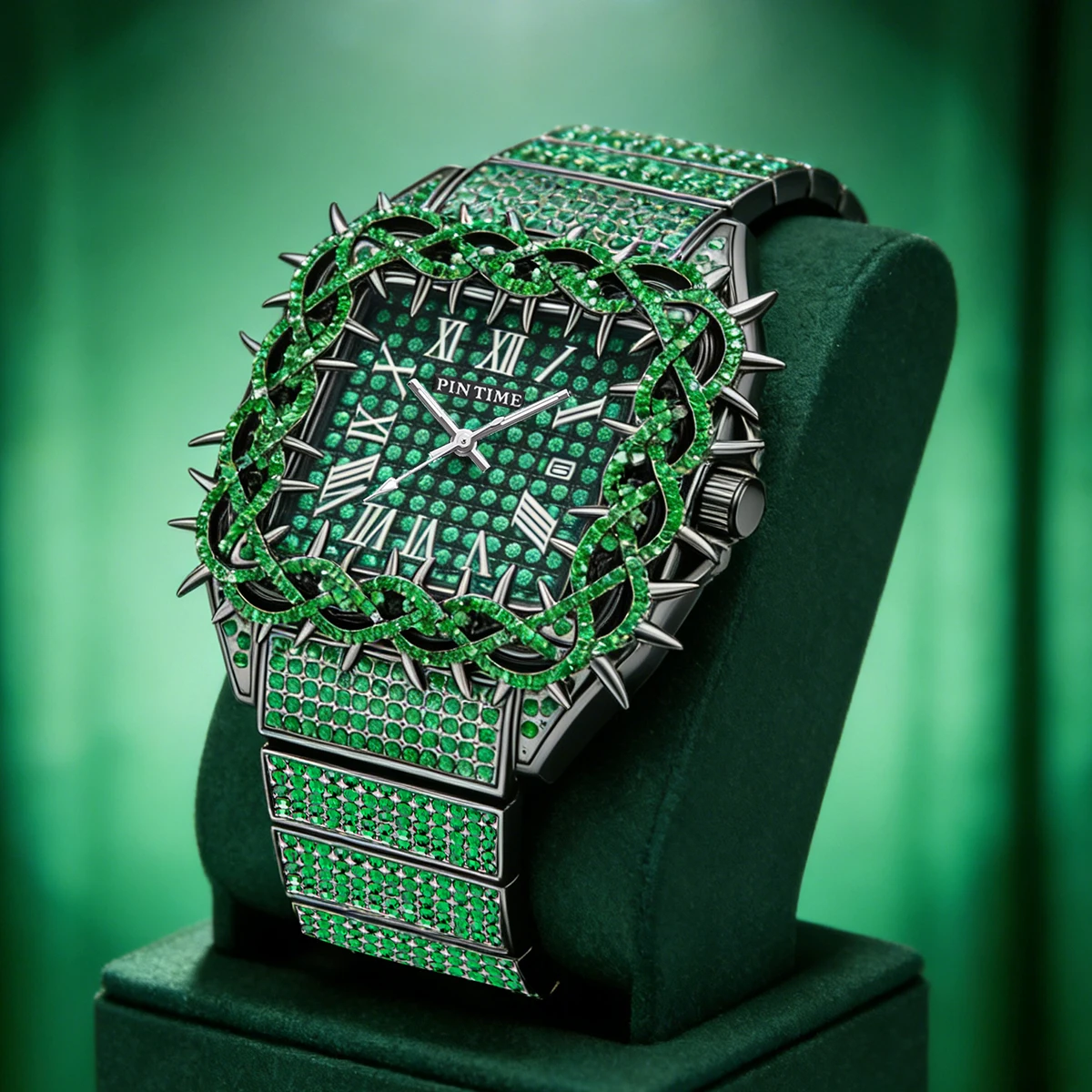 Men's quartz watch, set with emeralds, Czech stone inlay, fashionable and water-resistant, unique and trendy hip-hop niche desig
Men's quartz watch, set with emeralds, Czech stone inlay, fashionable and water-resistant, unique and trendy hip-hop niche desig