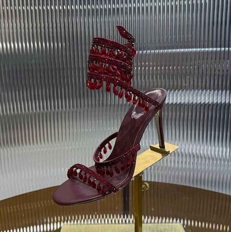 Dress Shoes Ankle Snake Shaped Strap Entanglement Sandals Summer Women Thin High Heels Tassels Rhinestone Decor Sandalias
Dress Shoes Ankle Snake Shaped Strap Entanglement Sandals Summer Women Thin High Heels Tassels Rhinestone Decor Sandalias