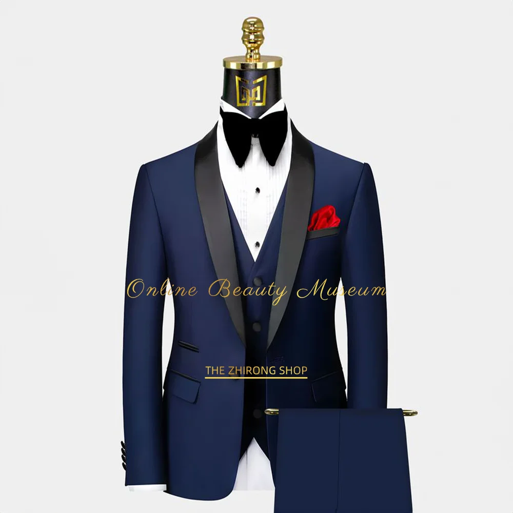 Men's Modern Navy Blue 3 Piece Suit, Black Shawl Lapel, Formal Fashion Party Wear, Gift For Men, Wedding Groom Dinner Suit.
Men's Modern Navy Blue 3 Piece Suit, Black Shawl Lapel, Formal Fashion Party Wear, Gift For Men, Wedding Groom Dinner Suit.