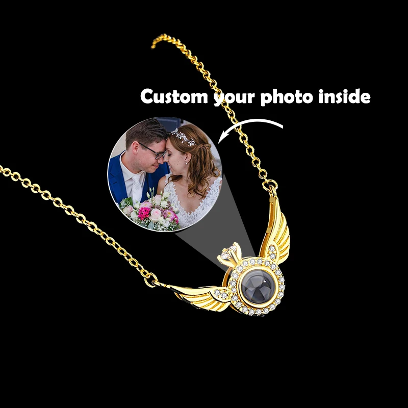 Personalized Photo Projection Nekclace with Custom Photo Angel Wings Shaped photo Projection Pendant Memorial Mother's Day Gifts
Personalized Photo Projection Nekclace with Custom Photo Angel Wings Shaped photo Projection Pendant Memorial Mother's Day Gifts