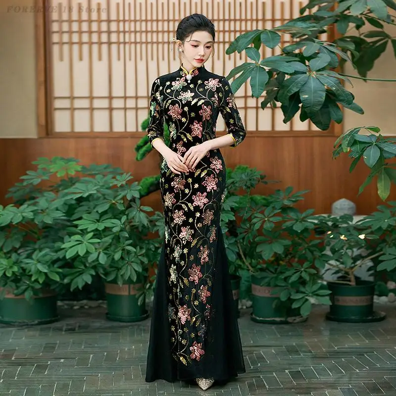 Сексуальное вечернее платье Ципао в китайском стиле, женские черные платья русалки, модные длинные блестки, костюм для сценического шоу Chesongam
Сексуальное вечернее платье Ципао в китайском стиле, женские черные платья русалки, модные длинные блестки, костюм для сценического шоу Chesongam