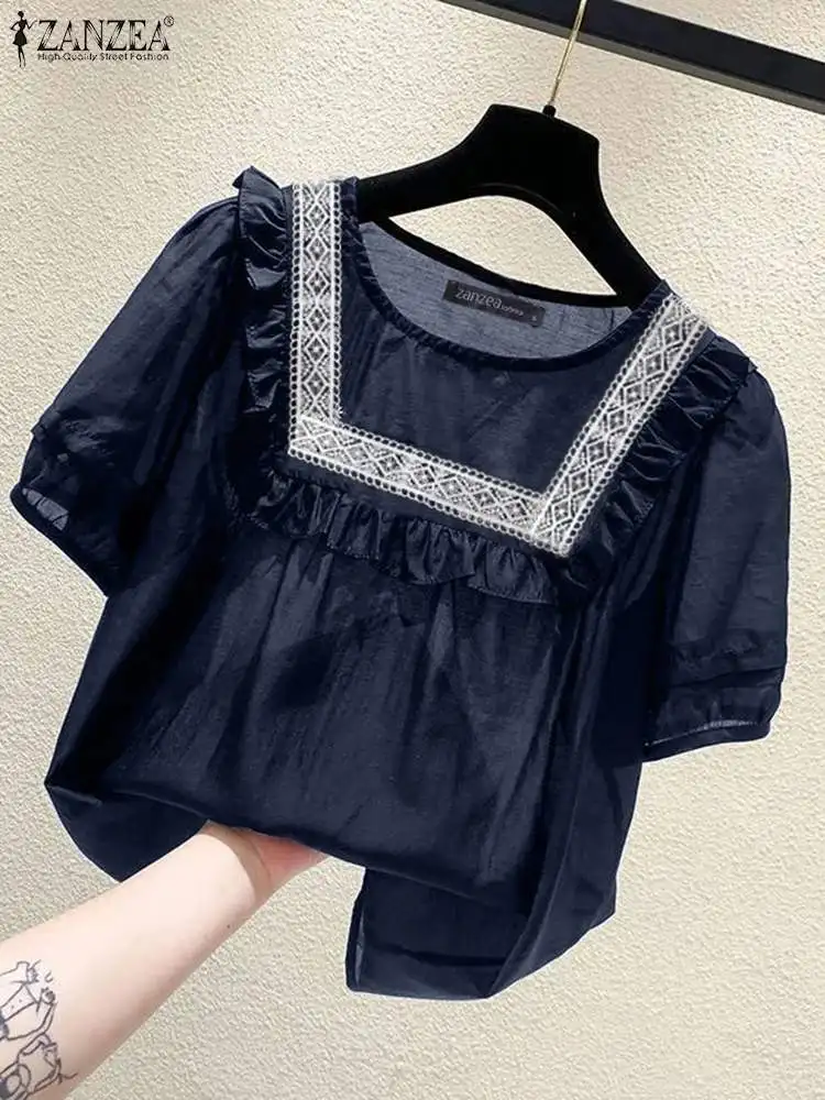 ZANZEA Summer Lace Patchwork Shirt Women Blouse Elegant Spliced Ruffles Holiday Blusas Casual O Neck Short Puff Sleeve Work Tops
ZANZEA Summer Lace Patchwork Shirt Women Blouse Elegant Spliced Ruffles Holiday Blusas Casual O Neck Short Puff Sleeve Work Tops