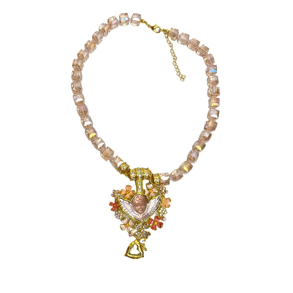 Medieval Angel Pendant Love Necklace Women's Vintage Enamel Pink Crystal Beaded Clavicle Chain
Medieval Angel Pendant Love Necklace Women's Vintage Enamel Pink Crystal Beaded Clavicle Chain