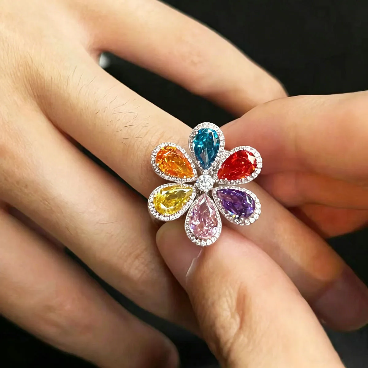 Ring Fashion 925 Sterling Silver Color Jewelry Colourful Cubic Zirconia Flower Design Cute Style Women Girls Party Engagement
Ring Fashion 925 Sterling Silver Color Jewelry Colourful Cubic Zirconia Flower Design Cute Style Women Girls Party Engagement