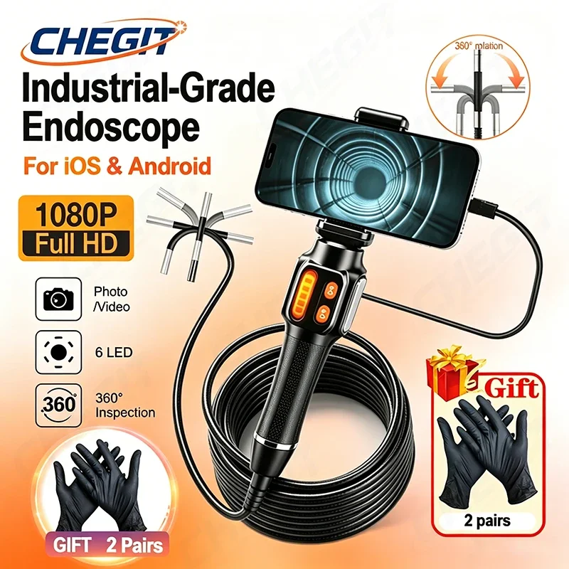 360° Articulating Borescope Camera 6mm HD 1080P Endoscope Inspection Camera with LED Light For Android/iOS Phone Pipe Car Repair
360° Articulating Borescope Camera 6mm HD 1080P Endoscope Inspection Camera with LED Light For Android/iOS Phone Pipe Car Repair
