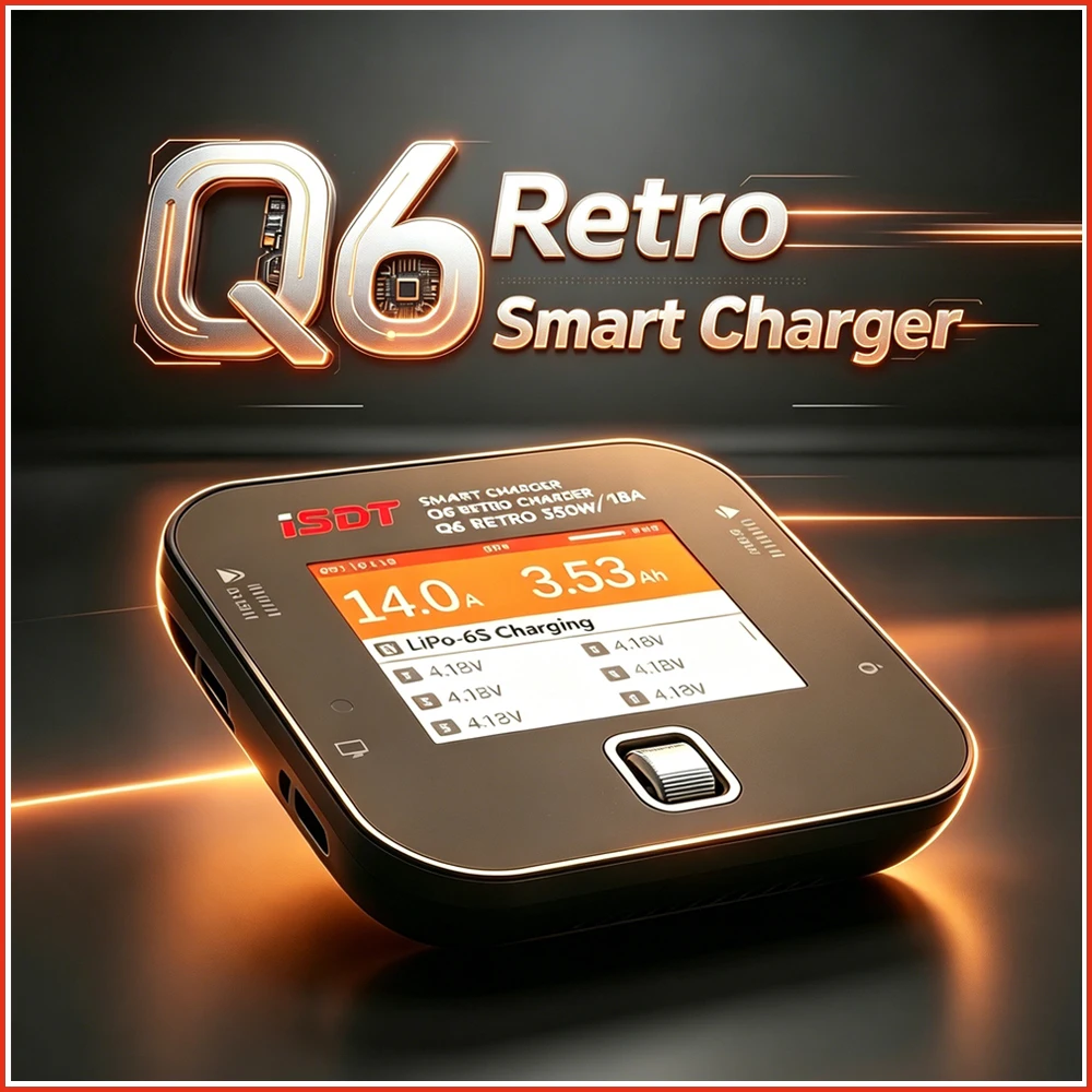 ISDT Q6 Retro 350W Smart Battery Charger 2.4'' IPS Display For 1-6S Lipo LiFe LiHV Battery
ISDT Q6 Retro 350W Smart Battery Charger 2.4'' IPS Display For 1-6S Lipo LiFe LiHV Battery